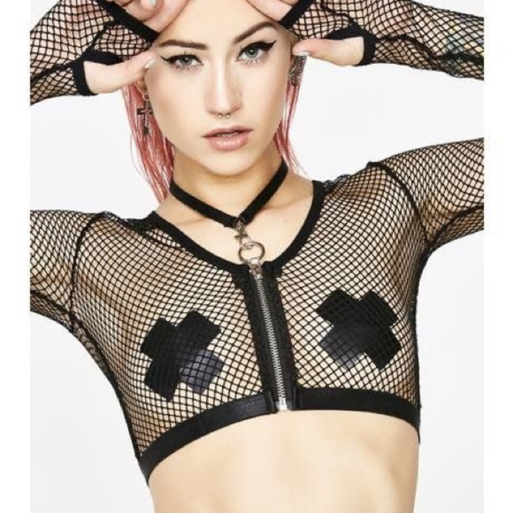 Dolls Kill Club Exx Tempo Fishnet Crop Top